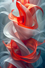 Poster - Illustration of red and white geometric shapes interlocking, representing the fusion of different elements,