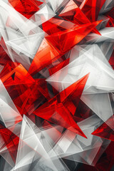 Poster - Illustration of red and white geometric shapes interlocking, representing the fusion of different elements,