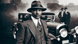 © Dmytriy - Stylized black and white photo of a man next to a classic car, capturing the spirit of the 1920s gangster era