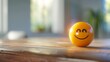 © BOONJUNG - 3D yellow smiley face joy on top of a table, with copy space to of background blurred