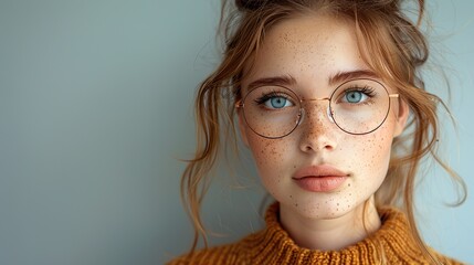 young beautiful woman isolated portrait student girl wearing glasses.image illustration