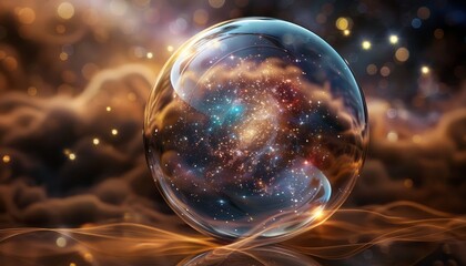 Wall Mural - a glowing, colorful sphere is reflected in a mirror by ai generated image
