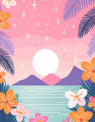 Canvas Print - Backgrounds inspired by tropical landscapes with palm leaves, exotic flowers, and vibrant colors