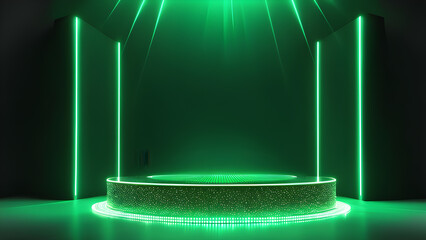 Wall Mural - a green led light on podium