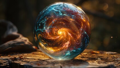 Wall Mural - a glowing, colorful sphere is reflected in a mirror by ai generated image