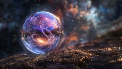 Wall Mural - a glowing, colorful sphere is reflected in a mirror by ai generated image