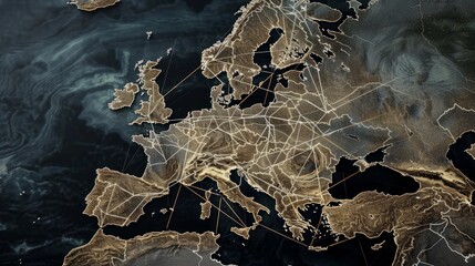 Wall Mural - Abstract map of Western Europe with digital connections as global network concept
