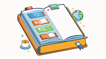 Poster - A book with an index glossary and footnotes containing a wealth of information and citations to other sources. The cover may have a title author name. Cartoon Vector