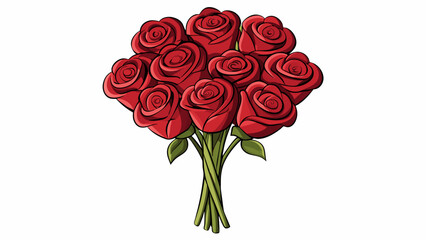 Aufkleber - A bouquet of scarlet roses adorned the table the velvety petals soft to the touch and emanating a strong floral scent. Each bloom was a perfect bold. Cartoon Vector