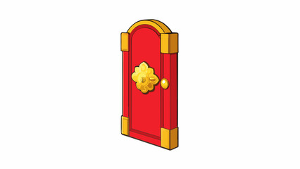 Fototapete - A bright red door with a shiny gold door in the shape of a lions head. Its surface was smooth and warm to the touch.. Cartoon Vector