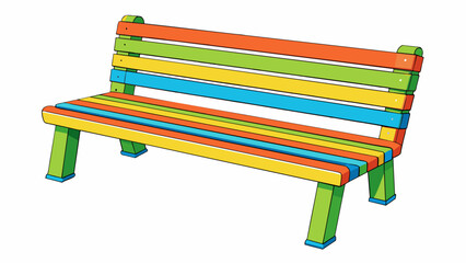 Poster - A brightly colored bench made of recycled plastic materials featuring a slatted seat and backrest with a lightweight and durable design.. Cartoon Vector