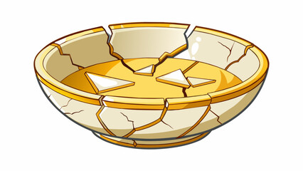 Sticker - A broken ceramic bowl pieced back together with gold filling in the cracks the scars still visible but now transformed into soing even more beautiful. Cartoon Vector