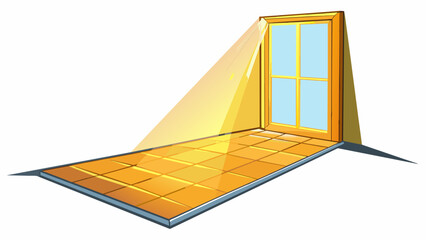 Poster - A bright warm light shining through a window casting long shadows on the floor and illuminating dust particles in the air.. Cartoon Vector