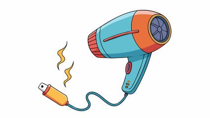 Aufkleber - A broken hairdryer The hairdryer emits a burning smell when turned on and does not blow any air. The power cord is frayed and there are visible cracks. Cartoon Vector