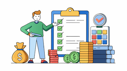 Poster - A budget list This is a record of a persons income expenses and financial goals. It may include categories such as bills groceries savings and. Cartoon Vector