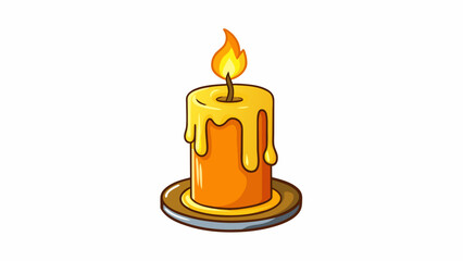 Poster - A burning candle This object is a solid wax with a tall and cylindrical shape. It gives off a warm orange glow and produces heat and light as it. Cartoon Vector