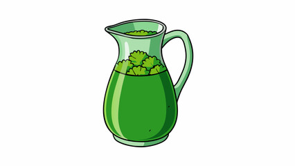 Aufkleber - A ceramic pitcher filled with a vibrant green juice made from a variety of fresh vegetables including spinach kale and cucumber. The juice has a. Cartoon Vector