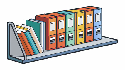 Poster - Access to a library book The book is labeled with a call number and can be found on a shelf ast other books. The shelves are organized by cate with. Cartoon Vector