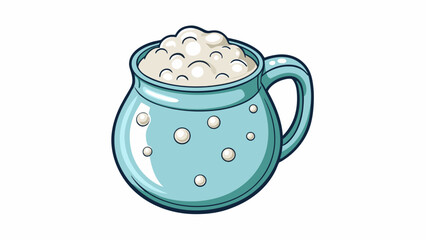 Poster - A ceramic pitcher filled with a frothy white substance that has small bubbles on top. The pitcher feels heavy and cool to the touch and the milk is. Cartoon Vector