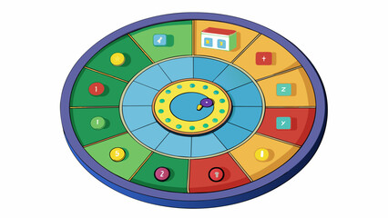 Aufkleber - A circular board made of colorful plastic with a magnetic backing. It has a glossy finish and is divided into different sections each labeled with a. Cartoon Vector