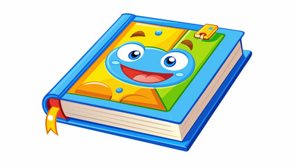 Poster - A childrens popup book with bright playful illustrations on every page. The cover is adorned with a smiling cartoon character and the pages are filled. Cartoon Vector