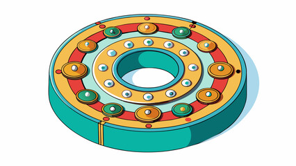 Aufkleber - A circular score sat on the music stand its outer edge adorned with intricate designs and patterns. Inside the circle smaller circles and dots formed. Cartoon Vector