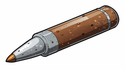 Fototapete - A closeup shot of a metal bullet partially covered in rust spots and etched with small scratches. The tip is sharp and glints in the sunlight while. Cartoon Vector
