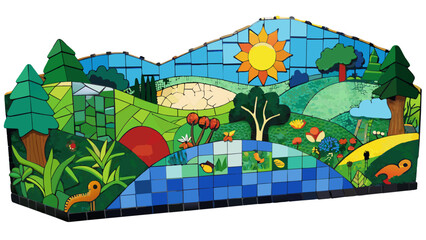 Aufkleber - A community art project Participants will create a mosaic mural using recycled glass pieces. The mural will depict a beautiful nature scene with. Cartoon Vector