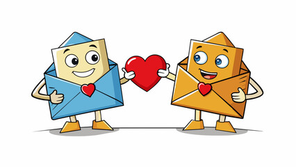 Aufkleber - A couple exchanging heartfelt letters with each other while they are apart. The letters are carefully crafted with different colored paper and stamps.. Cartoon Vector