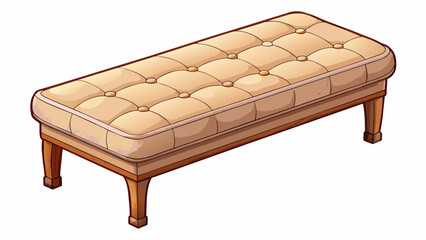 Aufkleber - A cozy cushioned bench upholstered in soft neutralcolored fabric featuring tufted detailing and slender wooden legs with a rich mahogany finish.. Cartoon Vector