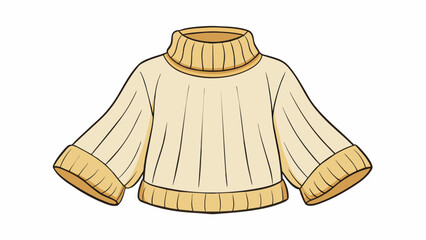 Poster - A cozy winter top made of thick cable knit material in a creamy offwhite color. It has a turtleneck collar and wide bell sleeves ideal for keeping. Cartoon Vector