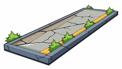 Poster - A cracked and uneven sidewalk with no lighting posing a risk of tripping and falling especially at night.. Cartoon Vector