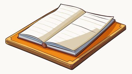 Poster - A crisp blank page lying open on a wooden desk waiting for the first strokes of a pen to bring it to life. Its smooth surface is both intimidating and. Cartoon Vector
