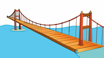 Sticker - A far distance can be imagined as the length of a suspension bridge stretching across a wide river and disappearing into the horizon.. Cartoon Vector