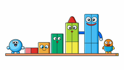 Fototapete - A display of toys arranged by size with the largest toy at the bottom and the smallest at the top.. Cartoon Vector