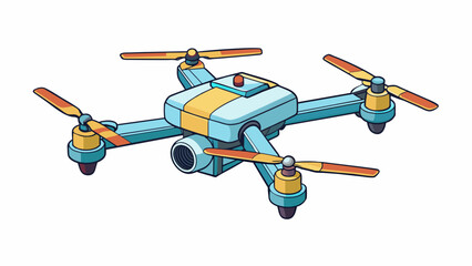 Poster - A drone with four propellers making it resemble a miniature helicopter. It is made of lightweight sy material and has a mounted camera on the front.. Cartoon Vector