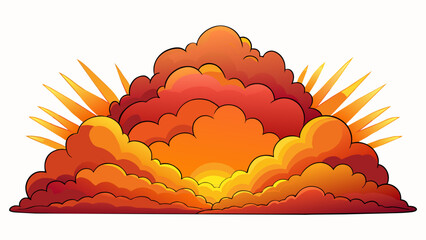 Aufkleber - A fiery sunset sky painted with hues of red orange and pink the clouds aglow with the last rays of sunlight.. Cartoon Vector