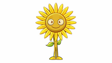 Poster - A golden shining sunflower proudly facing the sun with its bright petals and strong stem exuding a sense of strength and selfassuredness.. Cartoon Vector