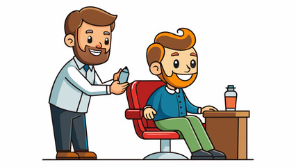 Aufkleber - A hairdresser greets their client with a smile and offers them a beverage before leading them to the styling chair. They listen attentively to the. Cartoon Vector