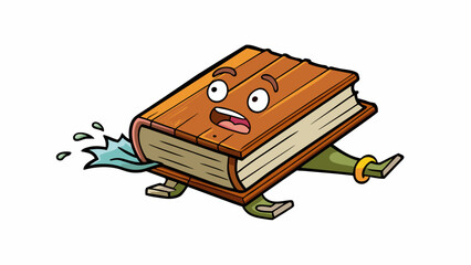 Poster - A heavy book being pushed off a table falling to the ground with a loud thud. The book is thick and bound with a hard cover while the table is made of. Cartoon Vector