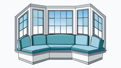 Aufkleber - A large bay window with a cushioned seat built into the alcove. The white vinyl frames and frosted glass panels offer privacy while still allowing. Cartoon Vector