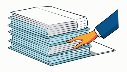 Poster - A hand pressing down on a stack of papers causing the bottom sheets to become more compact and the top sheets to visibly .. Cartoon Vector