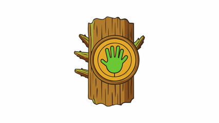 Poster - A large circular mark on the side of a tree about the size of a human handprint with visible indentations suggesting it was caused by a sharp object.. Cartoon Vector