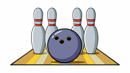 Poster - A large heavy ball made of stone or concrete used in bowling. It is smooth and shiny and is rolled down a wooden lane towards a set of pins.. Cartoon Vector