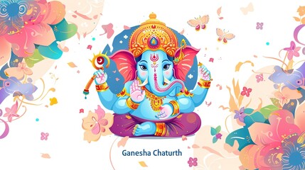 Wall Mural - vector illustration of Ganesh Chaturthi festival of India.