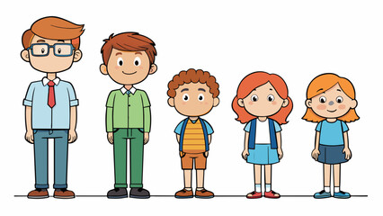 Poster - A line of students standing in height order with the shortest student at the front and the tallest at the back.. Cartoon Vector