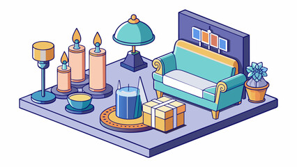 Aufkleber - A limitedtime online sale for a home goods store featuring elegant home decor items such as candles vases and throw pillows. The objects are. Cartoon Vector