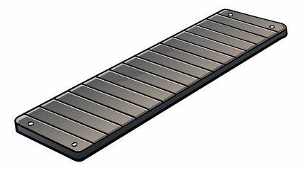 Poster - A long narrow board made of sy metal with a matte black finish. It has a series of evenly spaced horizontal grooves running across the surface. Cartoon Vector