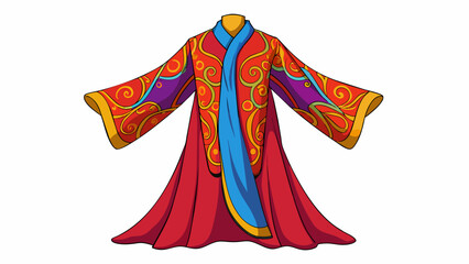 Aufkleber - A luxurious silk robe intricately embroidered with intricate patterns and vibrant colors. The fabric is smooth and soft to the touch d elegantly over. Cartoon Vector