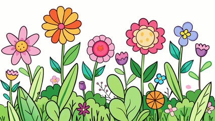 Poster - A lush garden is filled with vibrant delicate flowers of all shapes and sizes swaying gently in the soft breeze.. Cartoon Vector